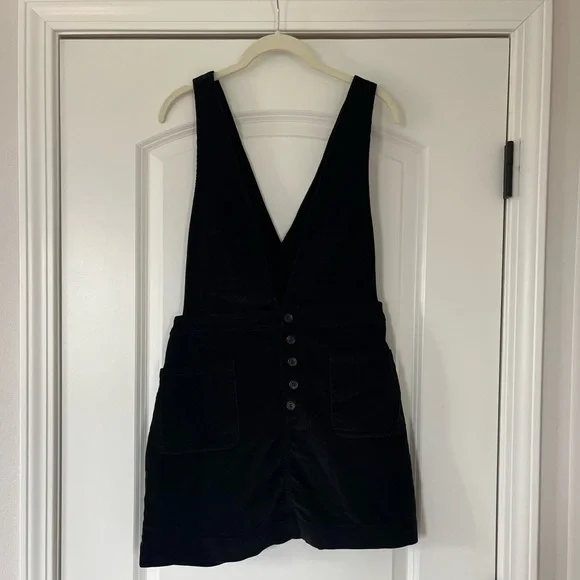 Free People Old School Love Pinafore Overall Dress Black Corduroy Womens 6 - Picture 2 of 4